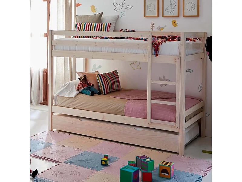 Beliche + cama elevável madeira branco lavado 90x190cm