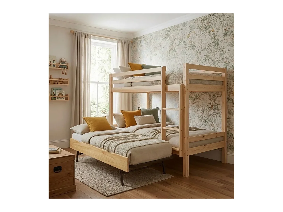 Beliche + cama elevável madeira branco lavado 90x190cm