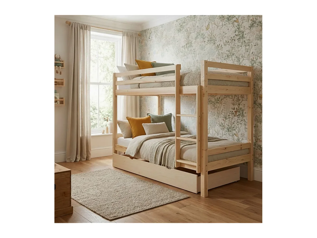 Beliche + cama elevável madeira branco lavado 90x190cm