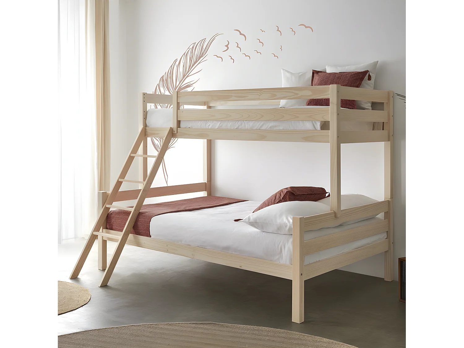 Etagenbett dreifach in Holz weiß 135 cm