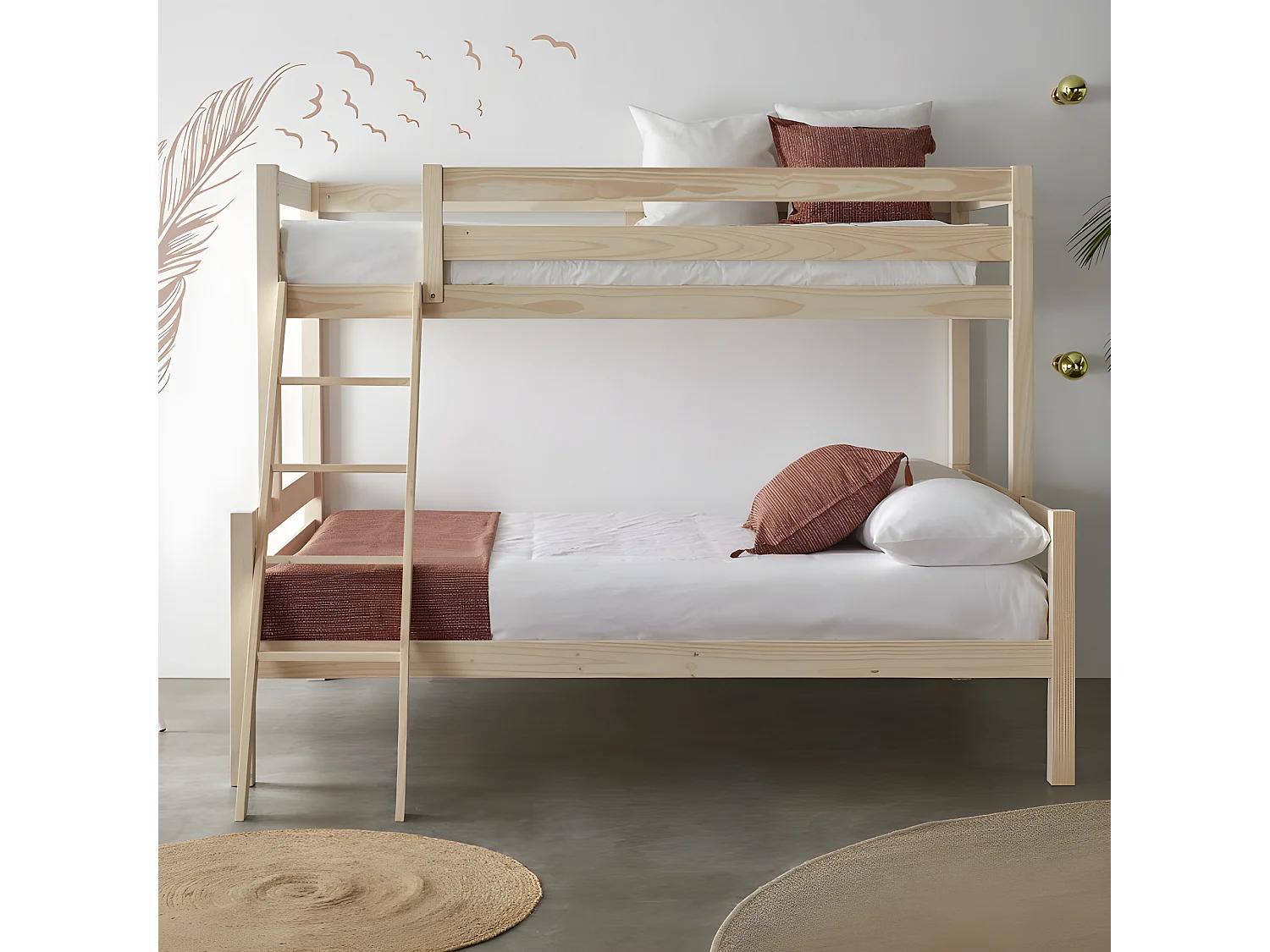 Etagenbett dreifach in Holz weiß 135 cm