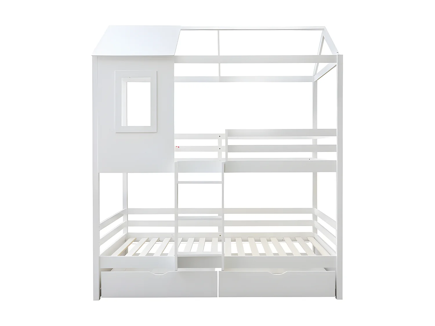 Lit superposé + tiroir de rangement en bois blanc 90x190/90x190cm