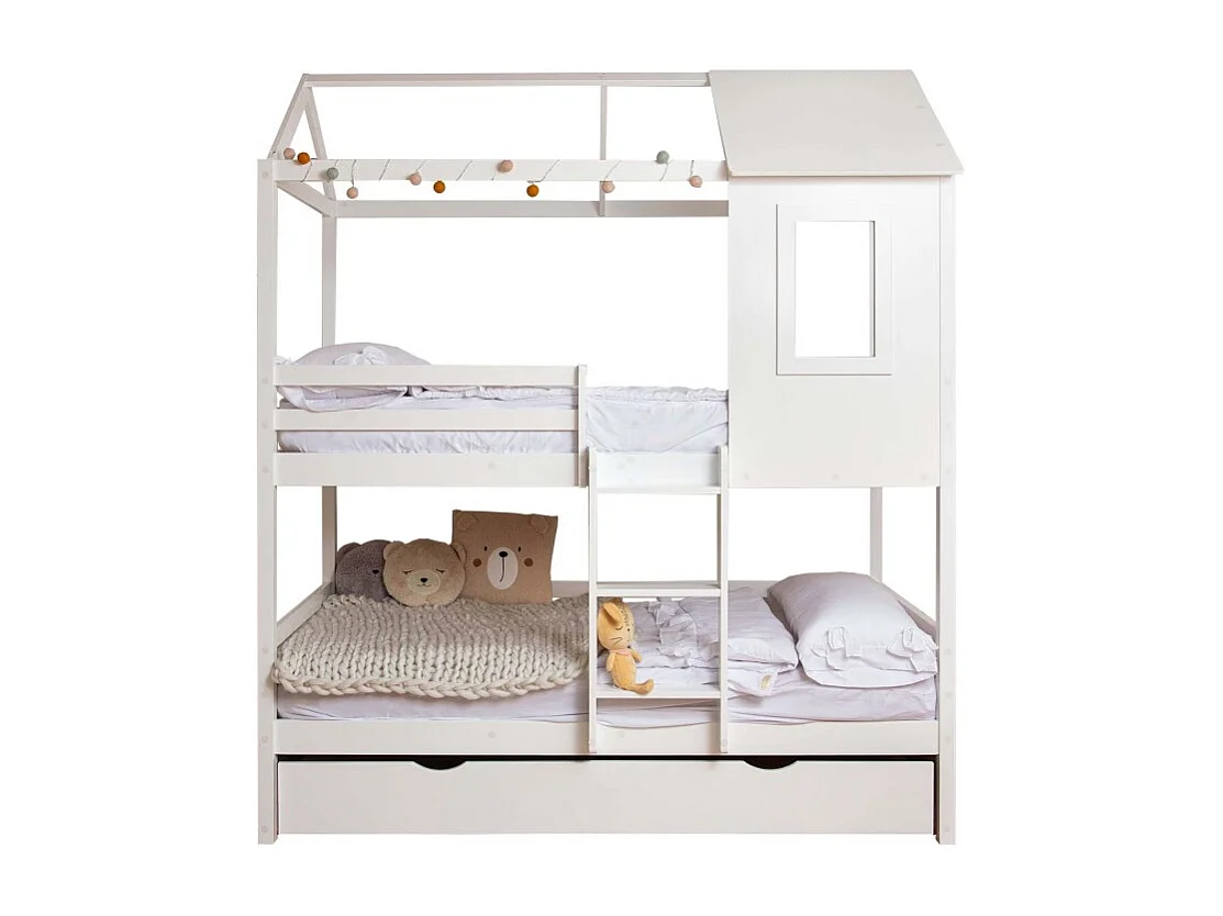 Etagenbett + Schublade Holz weiß 90x190/90x190cm