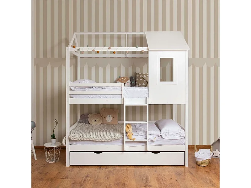 Stapelbed + opberglade hout wit 90x190/90x190cm