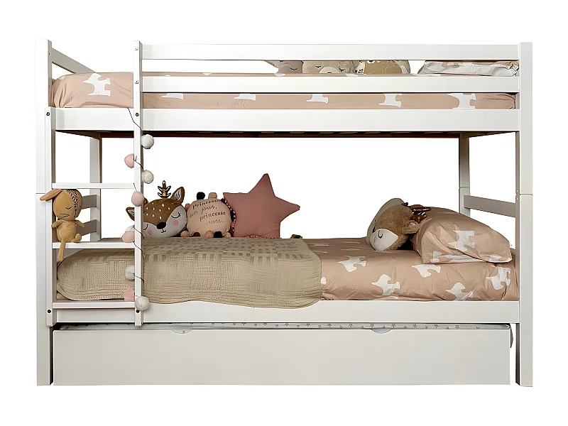 Litera + cajón almacenaje madera blanco 90x195cm