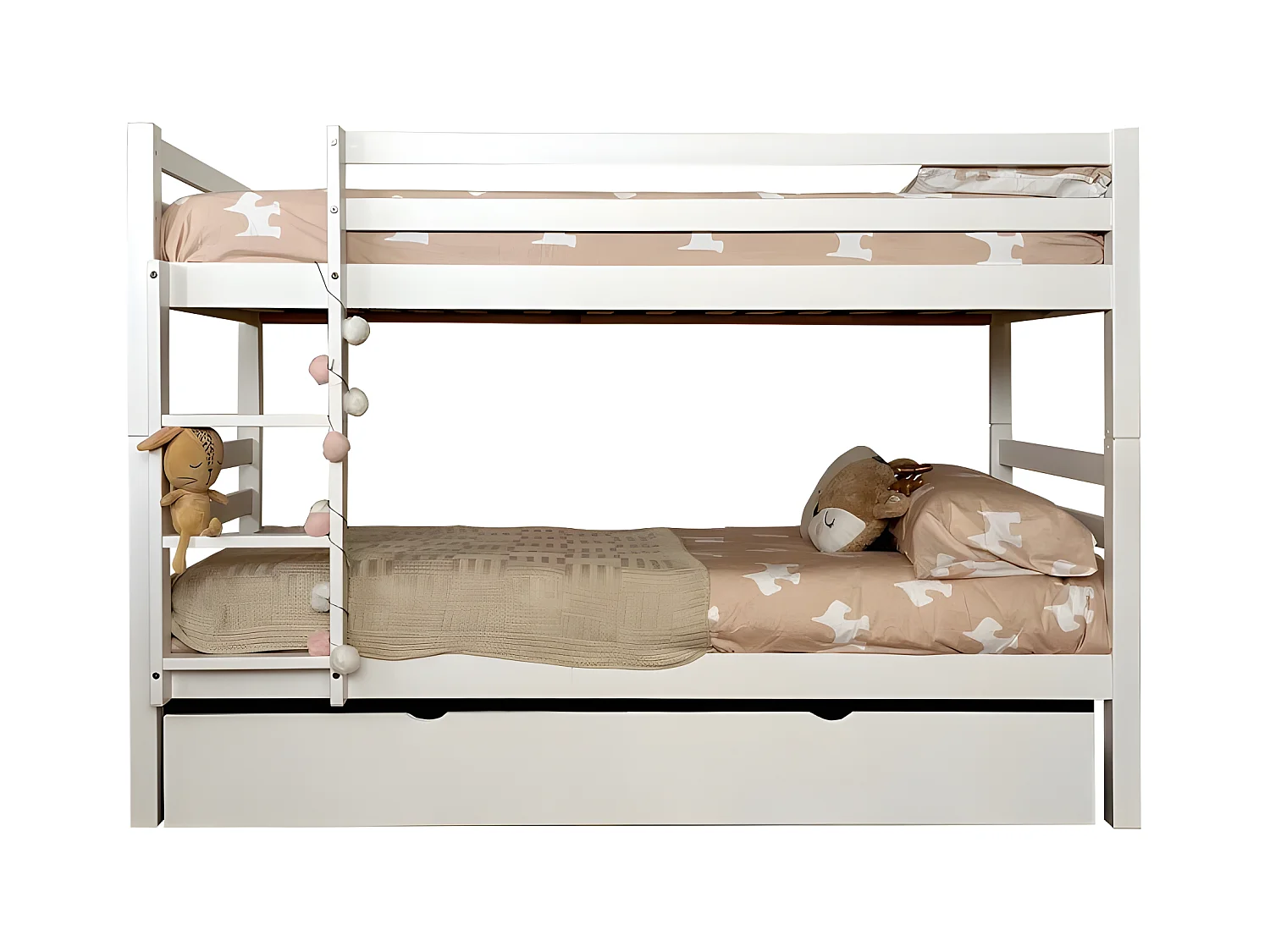 Lit superposé + tiroir de rangement bois blanc 90x195cm