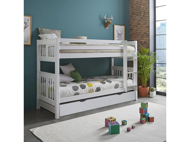 Beliche + gaveta para arrumação madeira branca lavada 90x190cm