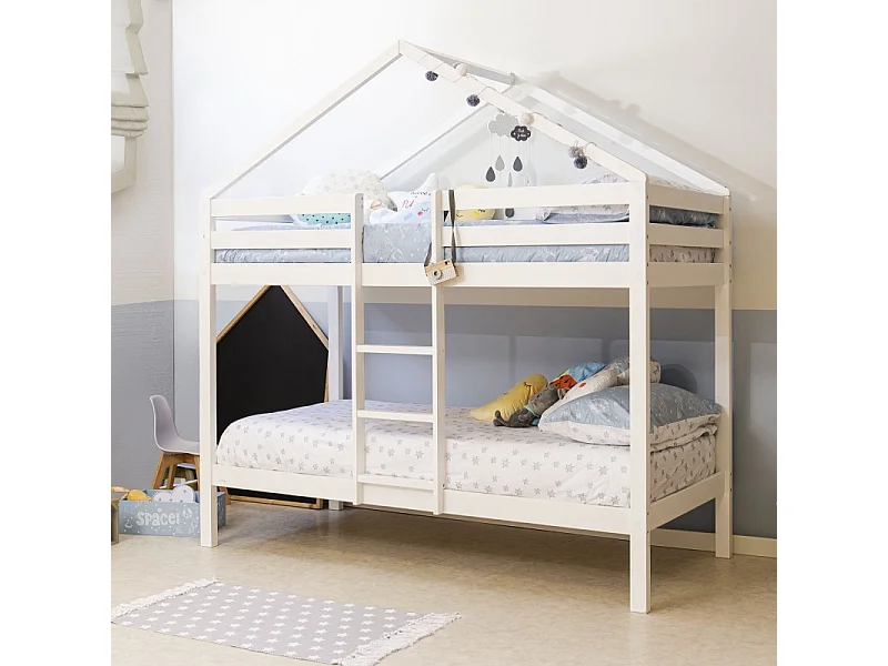 Lit superposé cottage en bois blanc 90x190/90x190cm