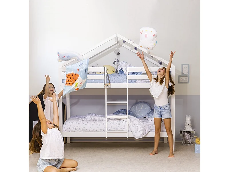 Lit superposé cottage en bois blanc 90x190/90x190cm