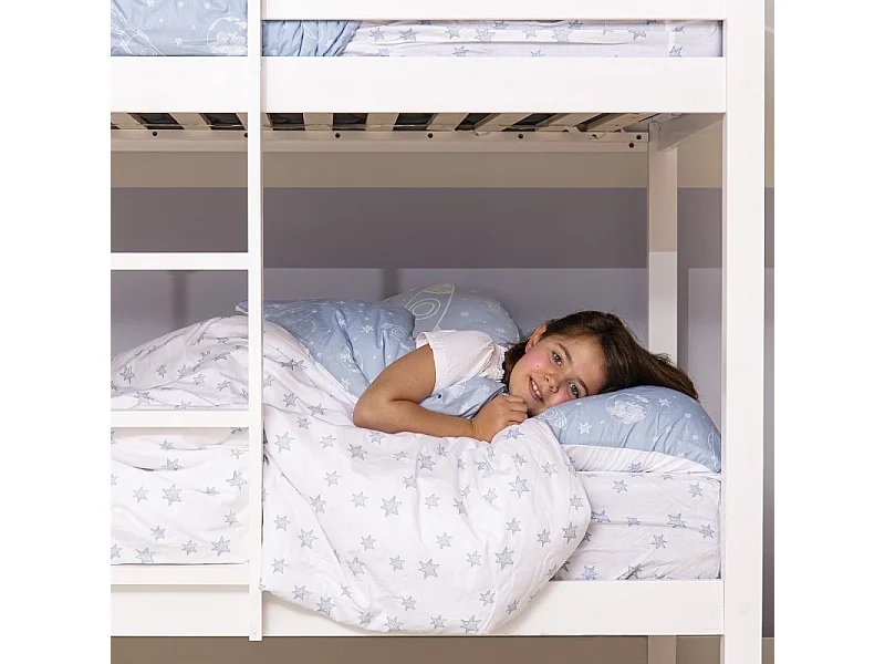 Huisvormig stapelbed van wit hout 90x190/90x190cm