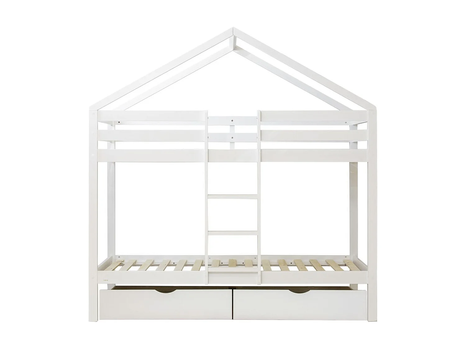 Huisvormig stapelbed + 2 lades van wit hout 90x190/90x190cm