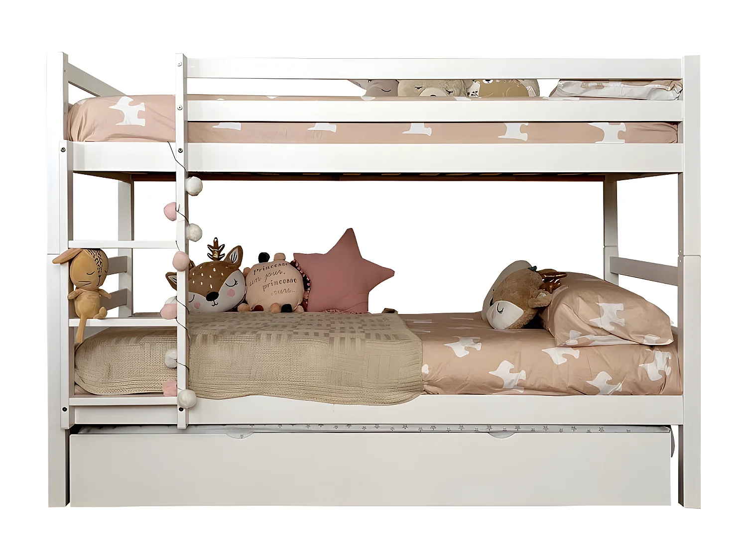 Etagenbett + Ausziehbett weiß Holz 90x195cm