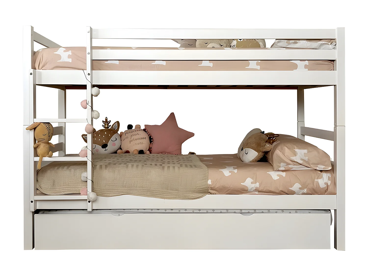 Etagenbett + Ausziehbett weiß Holz 90x195cm