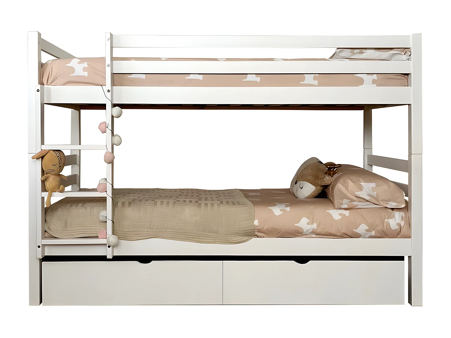 Etagenbett + Ausziehbett weiß Holz 90x195cm