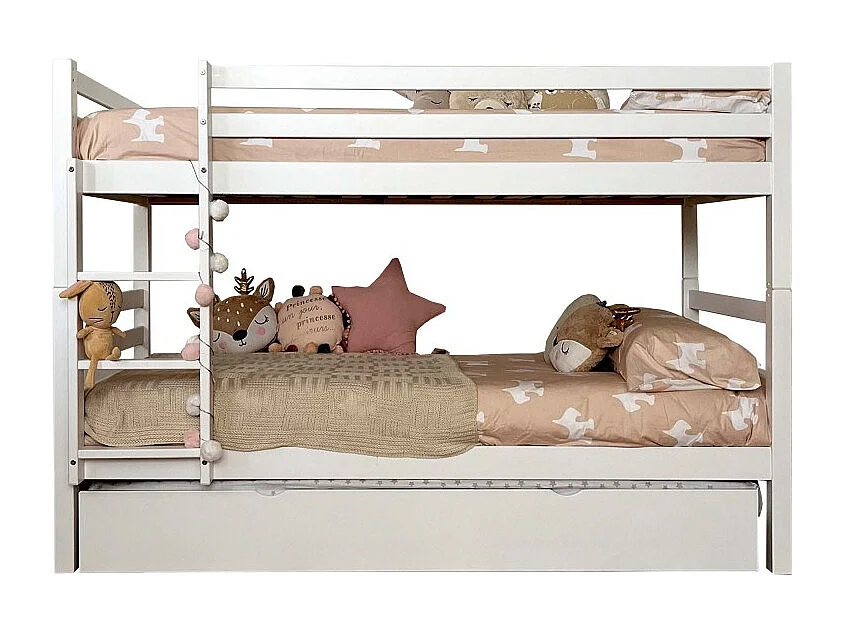 Litera + cama de arrastre madera blanco 90x195cm