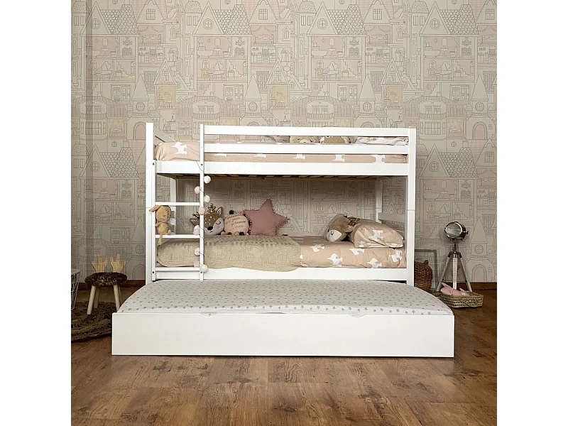 Litera + cama de arrastre madera blanco 90x195cm