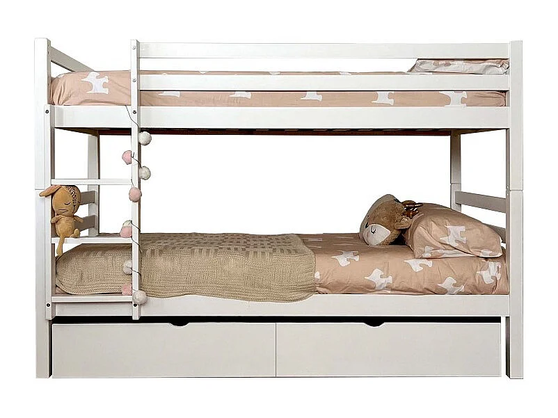 Litera + cama de arrastre madera blanco 90x195cm