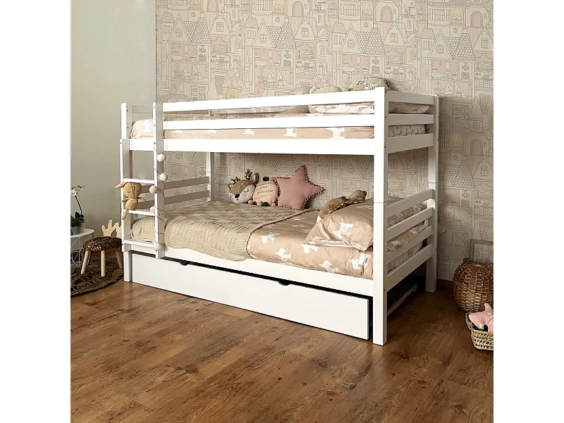 Litera + cama de arrastre madera blanco 90x195cm