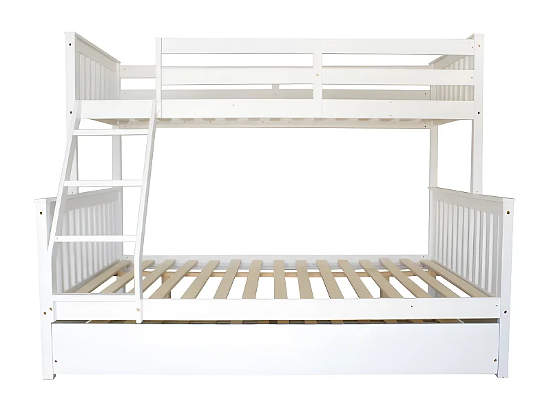 Etagenbett dreifach + Schublade Holz weiß 135 cm