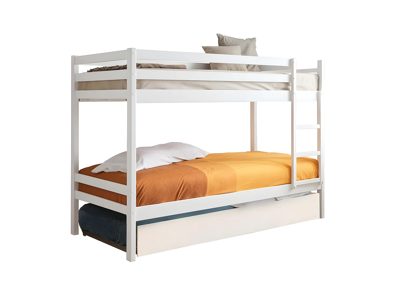 Etagenbett + Ausziehbett Holz weiß 90x190/90x190cm