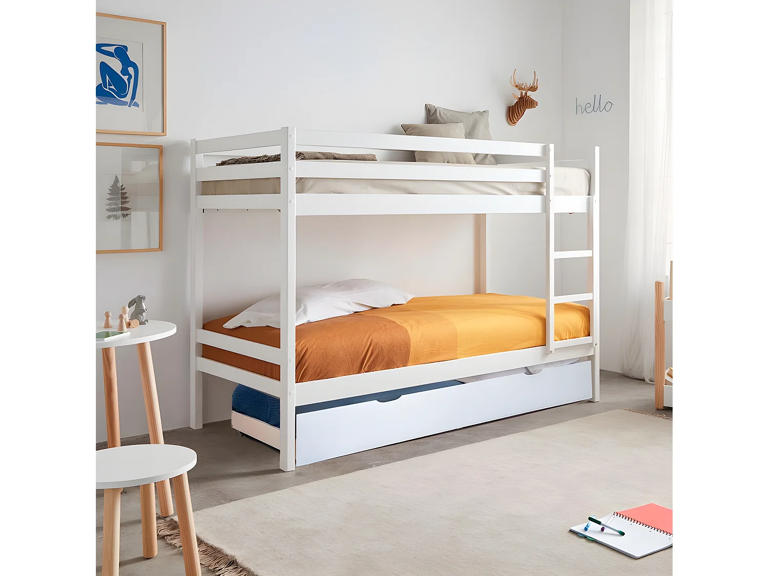 Etagenbett + Ausziehbett Holz weiß 90x190/90x190cm