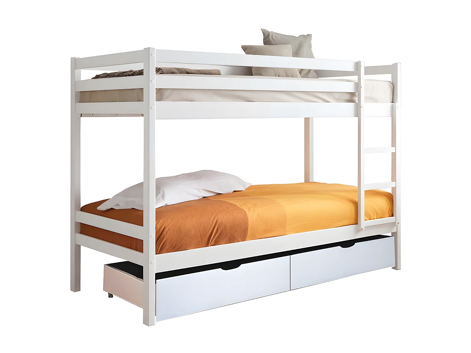 Etagenbett + Ausziehbett Holz weiß 90x190/90x190cm