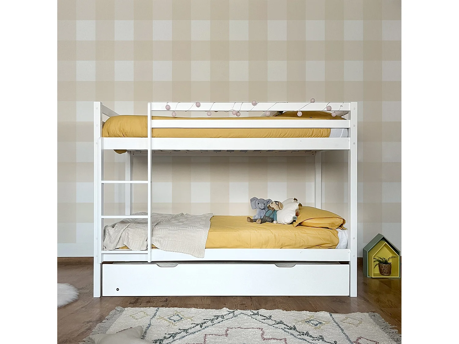 Stapelbed + uitschuifbed hout wit 90x190/90x190 cm