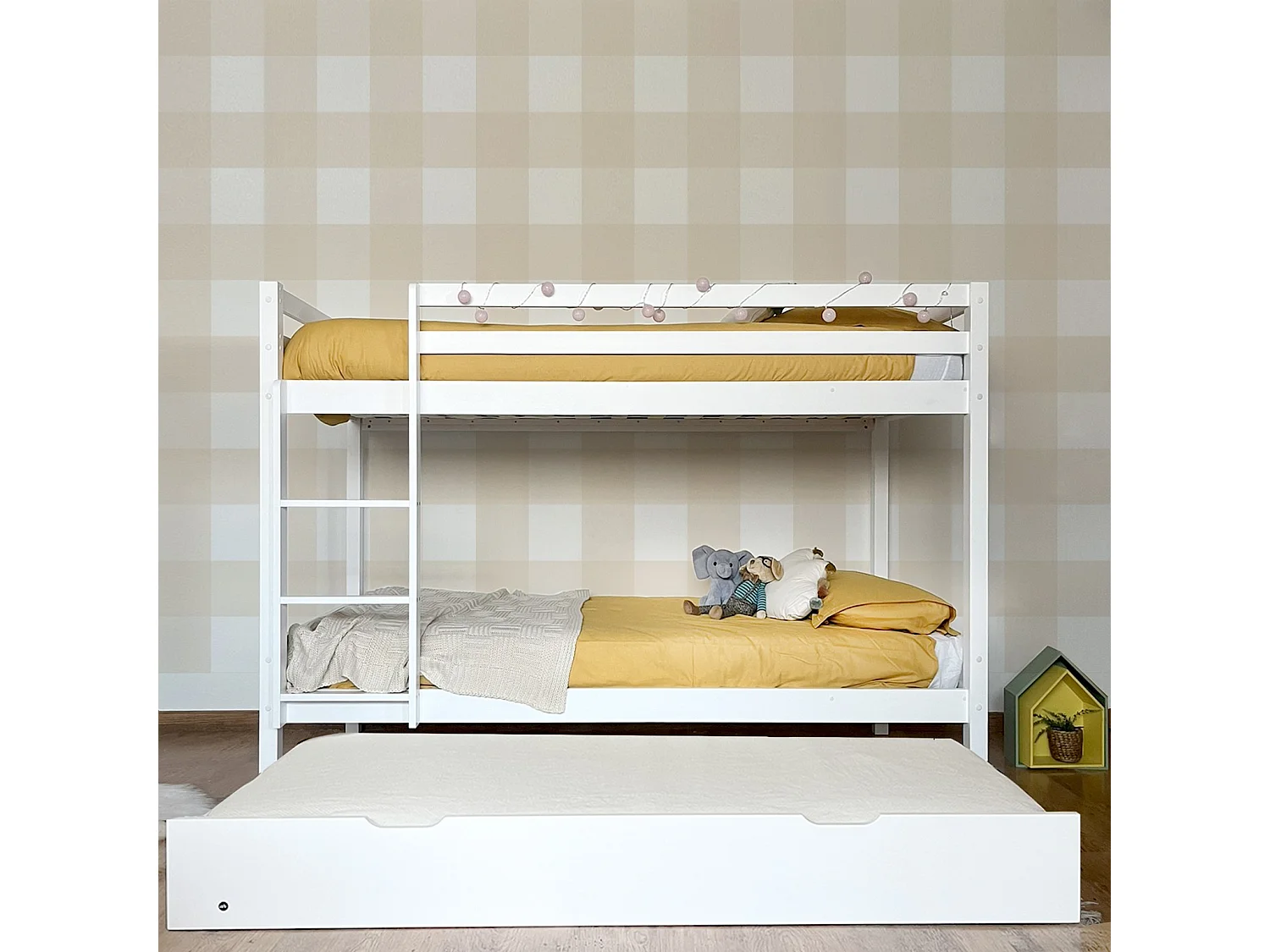 Stapelbed + uitschuifbed hout wit 90x190/90x190 cm