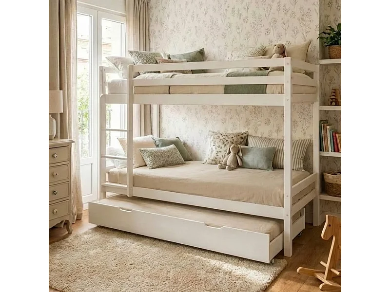 Stapelbed + uitschuifbed hout wit 90x190/90x190 cm