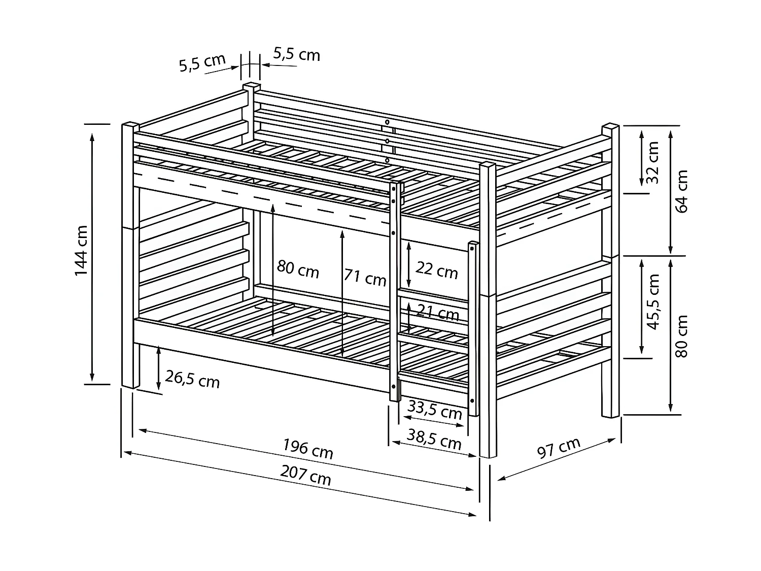 Beliche madeira branca 90x195cm