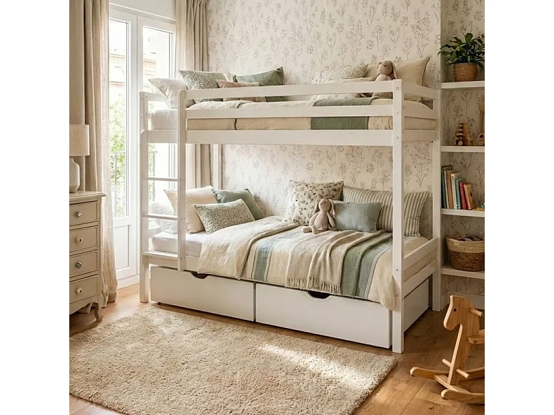Litera + 2 cajones madera blanco 90x190/90x190cm