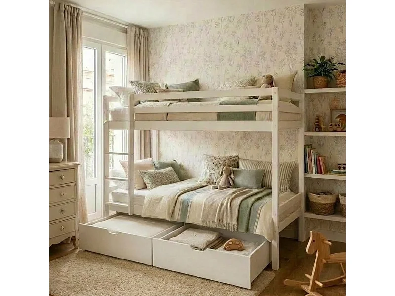Litera + 2 cajones madera blanco 90x190/90x190cm
