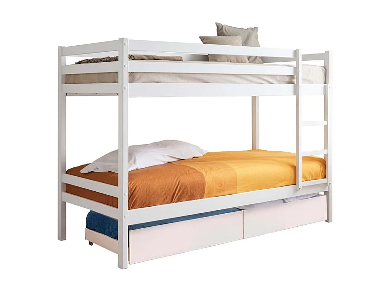 Beliche + 2 gavetas em madeira branca 90x190/90x190cm