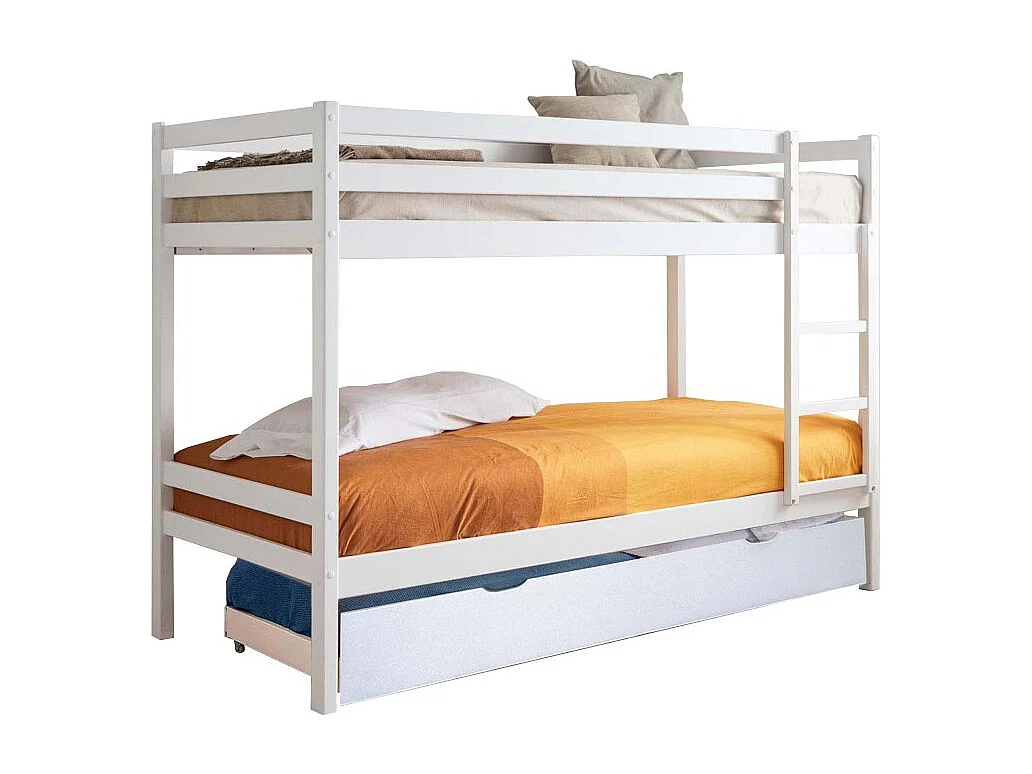 Stapelbed + opberglade hout wit 90x190/90x190 cm