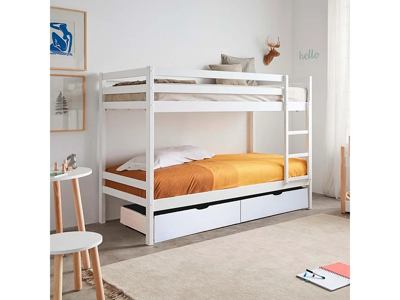 Stapelbed + opberglade hout wit 90x190/90x190 cm