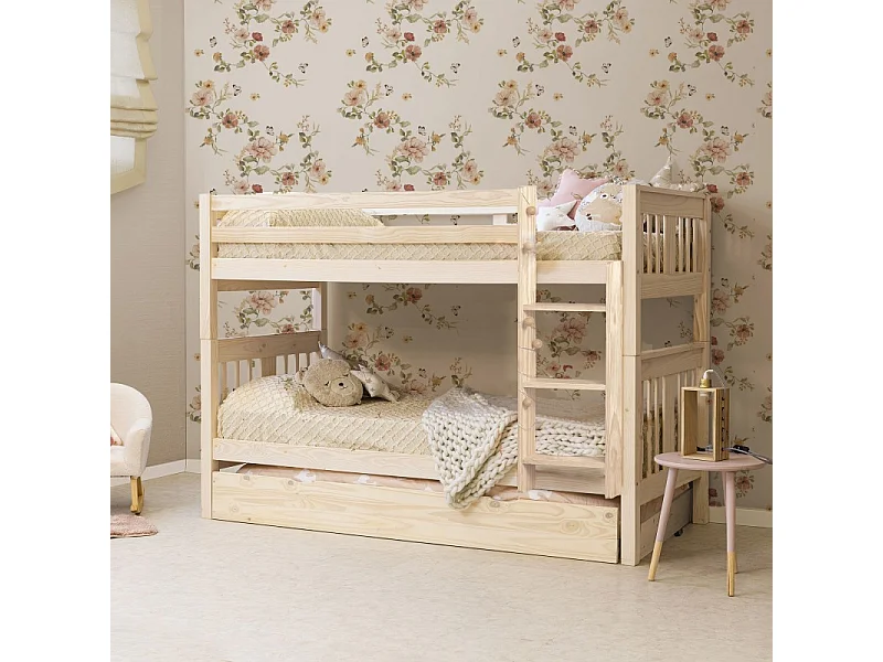 Litera + cama de arrastre madera blanco lavado 90x190cm