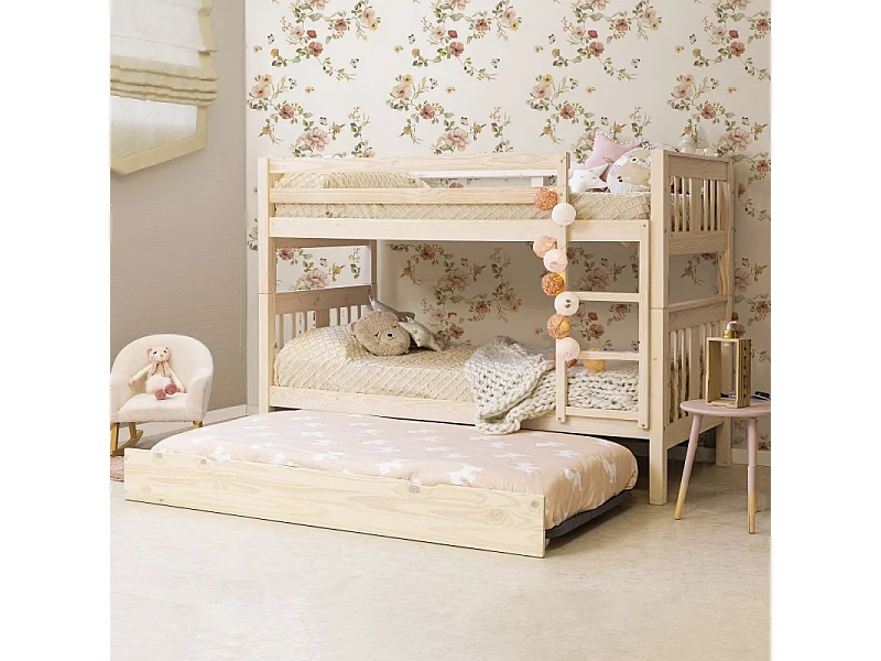 Litera + cama de arrastre madera blanco lavado 90x190cm