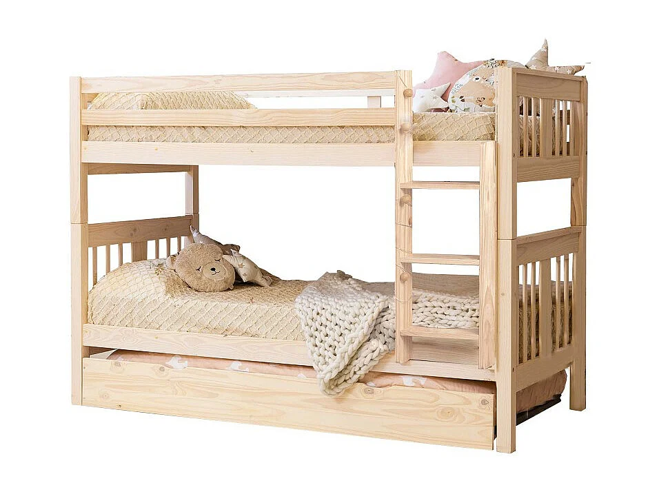 Etagenbett + Ausziehbett Holz weiß gewaschen 90x190cm