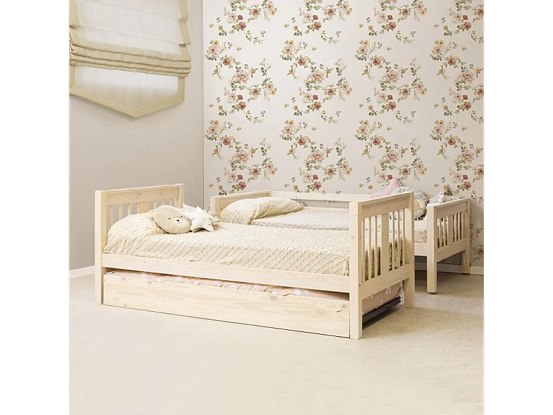 Beliche + cama extraível madeira branca lavada 90x190cm