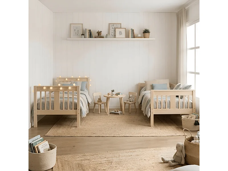 Beliche + cama extraível madeira branca lavada 90x190cm