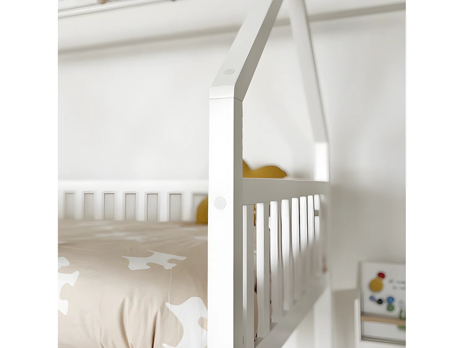 Etagenbett Häuschene + Ausziehbett Holz weiß 90x190/90x190cm