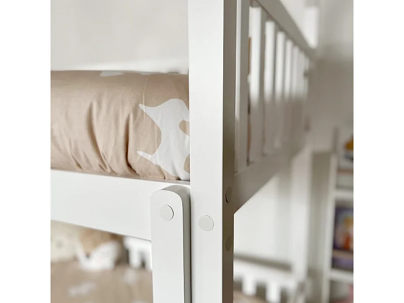 Etagenbett Häuschene + Ausziehbett Holz weiß 90x190/90x190cm