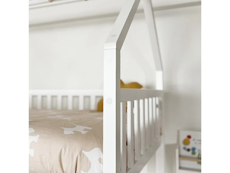 Huisjesstapelbed + onderschuifbed hout wit 90x190/90x190cm