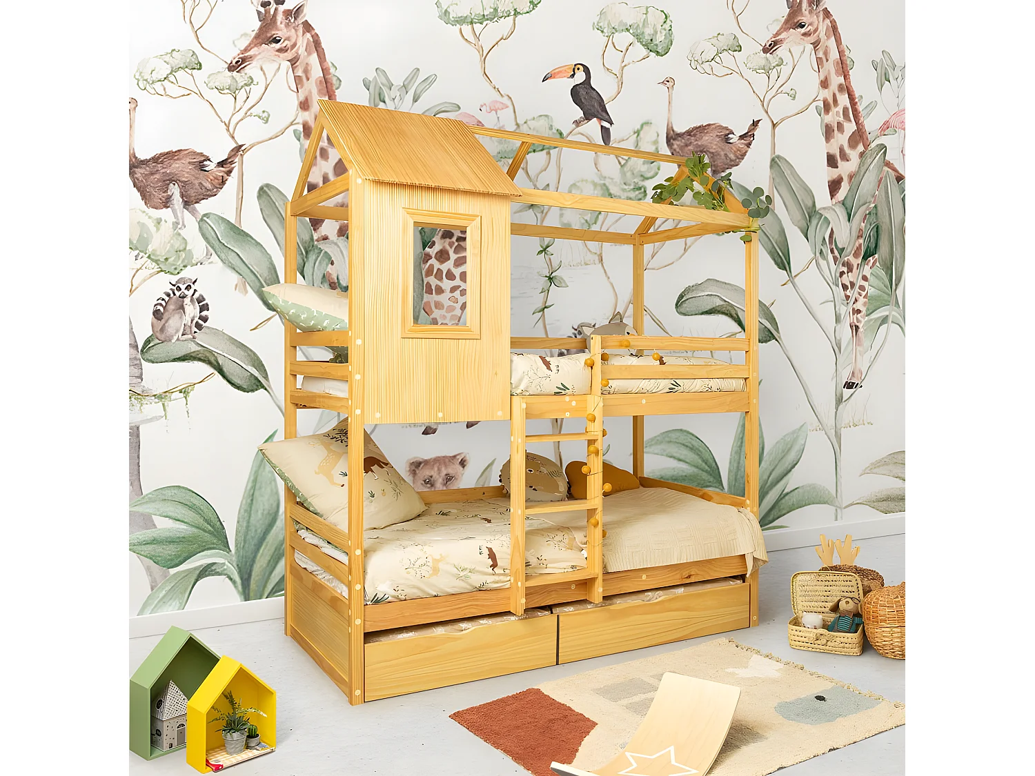 Litera + 2 cajones madera pino  90x190/90x190cm