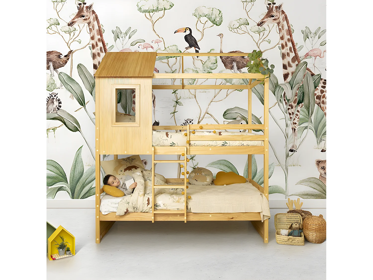 Litera + 2 cajones madera pino  90x190/90x190cm