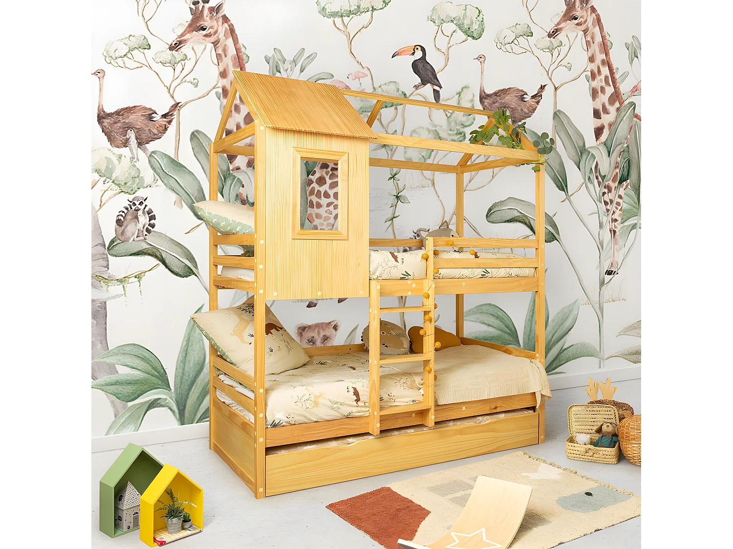 Litera + 2 cajones madera pino  90x190/90x190cm