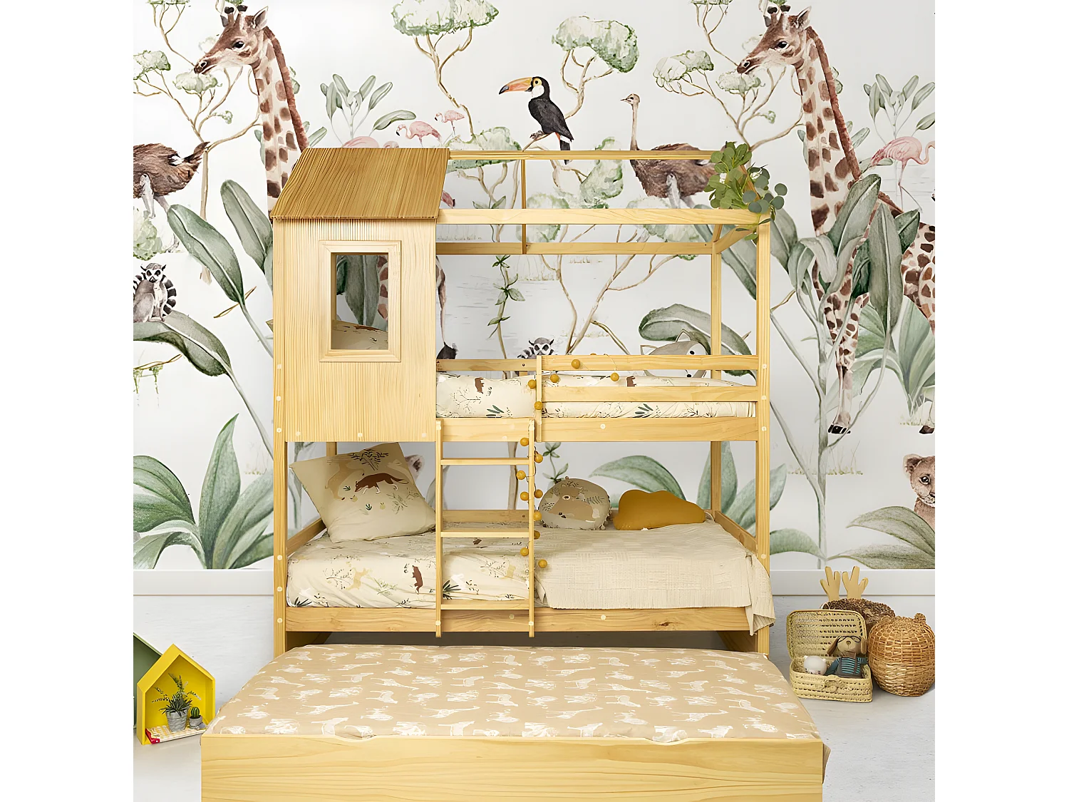 Litera + 2 cajones madera pino  90x190/90x190cm