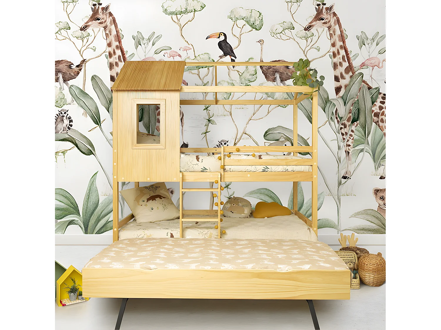 Litera + 2 cajones madera pino  90x190/90x190cm