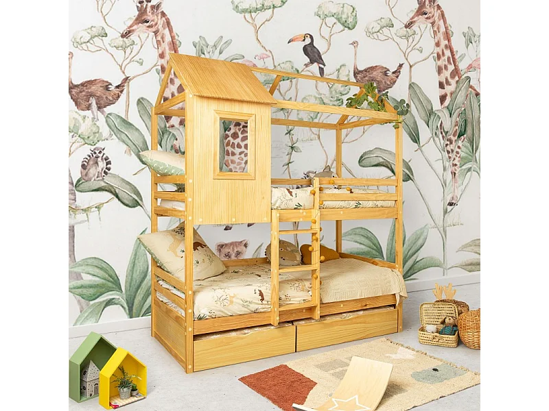 Litera + 2 cajones madera pino  90x190/90x190cm