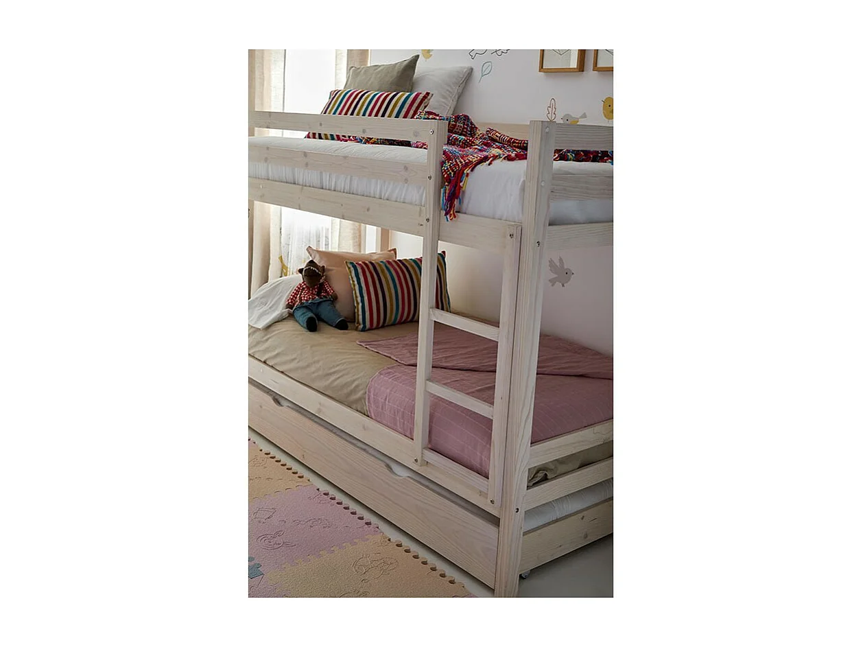 Etagenbett + Ausziehbett Holz weiß gewaschen 90x190cm